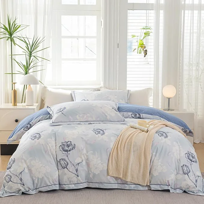 Recyclable OAITE Duvet Cover Set Twin Size Floral Pattern 500 Thread Count Ultra Soft Cotton Duvet Cover Sets 3-PC Breathable Duvet Cover with Zipper Closure amp Corner Ties Premium