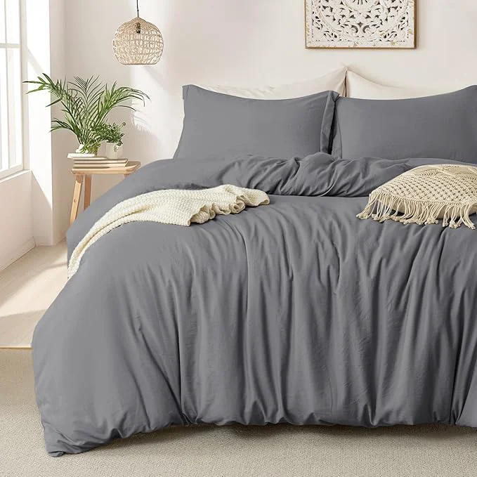 Environmentally Friendly MILDLY Super Soft Duvet Cover - Washed Microfiber Dark Grey Comforter Cover Set 3 Pieces with Zipper Closure amp Corner Ties No Comforter Traditional