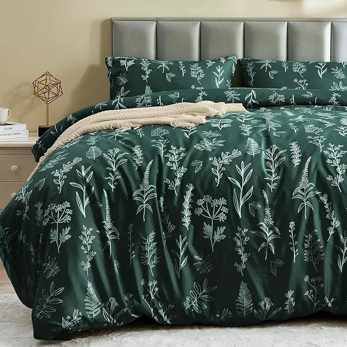 Efficient MUXHOMO Duvet Cover Queen Size Reversible Floral Forest Green Duvet Cover Set with Zipper Closure 3 Pieces Botanical Patterns Soft Microfiber Bedding Set with 4 Ties 90 quot x90 quot 2 Pillow Cases Stylish