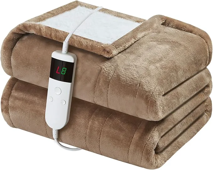 Advanced Electric Heated Blanket Throw Size 50 39 39 x60 39 39 Soft Flannel amp Sherpa Electric Blanket with 10 Heating Levels Automatically Shut Down After 8h with Overheat Protection Machine Washable Solid