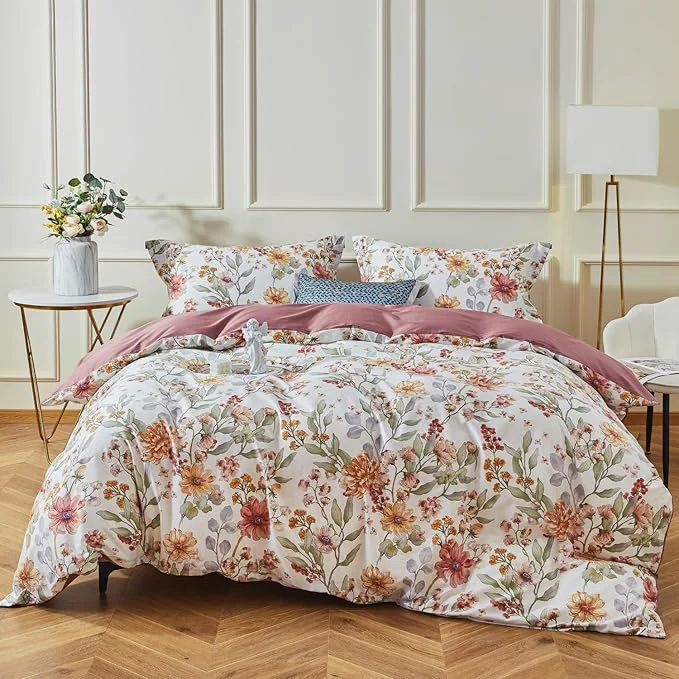 Exclusive OAITE Duvet Cover Set Cotton Comforter Cover with Floral Pattern Duvet Cover Set Soft Bedding Set Includes with 3 Piece 2 Pillow Shams 1 Duvet Cover Recyclable