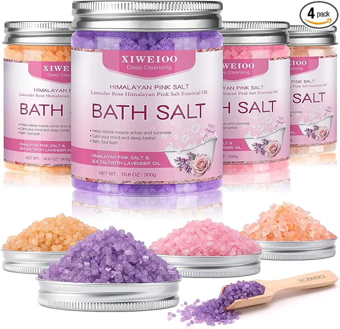 Dependable 4 Pack Kit Bath Salts for Soaking Himalayan Pink Salt Lavender Orange Rose Pink Organic