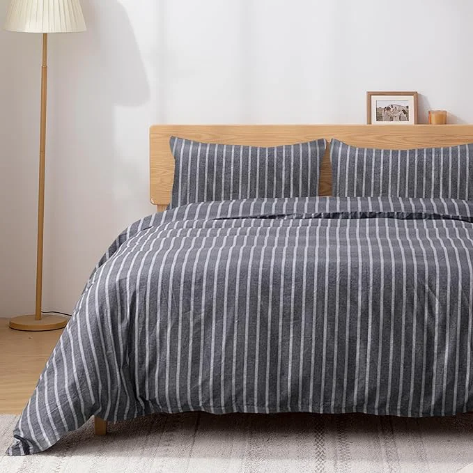 Outstanding TOCOMOA Striped Duvet Cover Set Natural Cotton Soft Comfy Breathable 3 Piece Grey and White Pattern Printed Comforter Cover Bedding Set King 104 quot x90 quot Comforter Not Included Verified