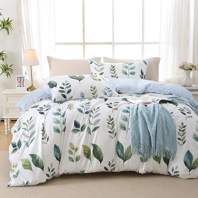 Relaxed Duvet Cover King Size Reversible Floral Vintage Duvet Cover Set with Zipper Closure 3 Pieces Botanical Patterns Soft Microfiber Bedding Set 90 quot x104 quot 2 Pillow Cases 20 quot ×36 quot Green Foliage White Durable