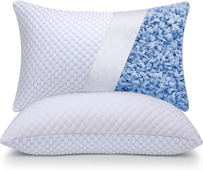 World-Class OSBED Cooling Shredded Memory Foam Pillow Standard Size - Adjustable Loft with Gel Beads amp Breathable Tencel Cover for Night Sweats Relief CertiPUR-US amp Hypoallergenic amp Machine Washable Effective