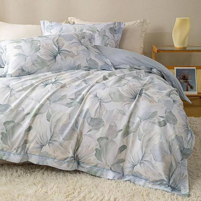 Durable OAITE Duvet Cover Set King Size Floral Pattern Ultra Soft Cotton Duvet Cover Sets 3-PC Breathable Duvet Cover with Zipper Closure amp Corner Ties 2 Pillow Shams 1 Duvet Cover Convenient