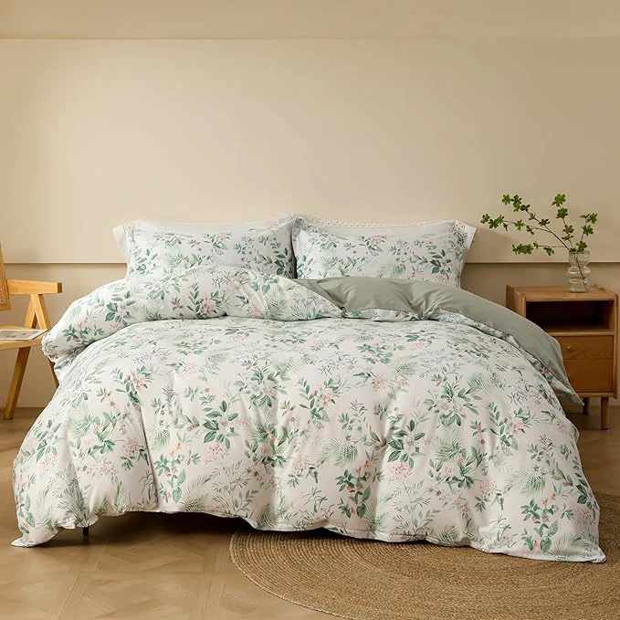 Professional OAITE Duvet Cover Set Cotton Comforter Cover with Floral Pattern Duvet Cover Set Soft Bedding Set Includes with 3 Piece 2 Pillow Shams 1 Duvet Cover Practical