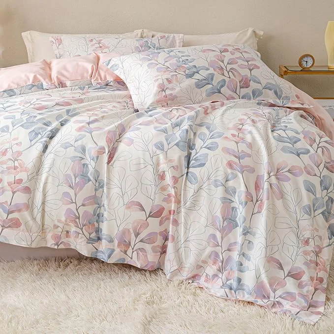 Relaxed OAITE Duvet Cover Set Queen Size Floral Pattern Ultra Soft Cotton Duvet Cover Sets 3-PC Breathable Duvet Cover with Zipper Closure amp Corner Ties 2 Pillow Shams 1 Duvet Cover Versatile
