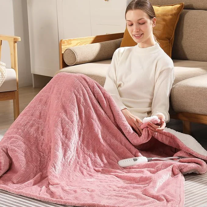 Exceptional Electric Throw Blanket Heated Throw 50 39 39 x60 39 39 - Wheat Pattern Flannel amp Sherpa Heated Lap Blanket with 5 Heat Settings amp 4-Hour Auto Shut-Off ETL amp FCC Machine Washable Home Use Pink Relaxed