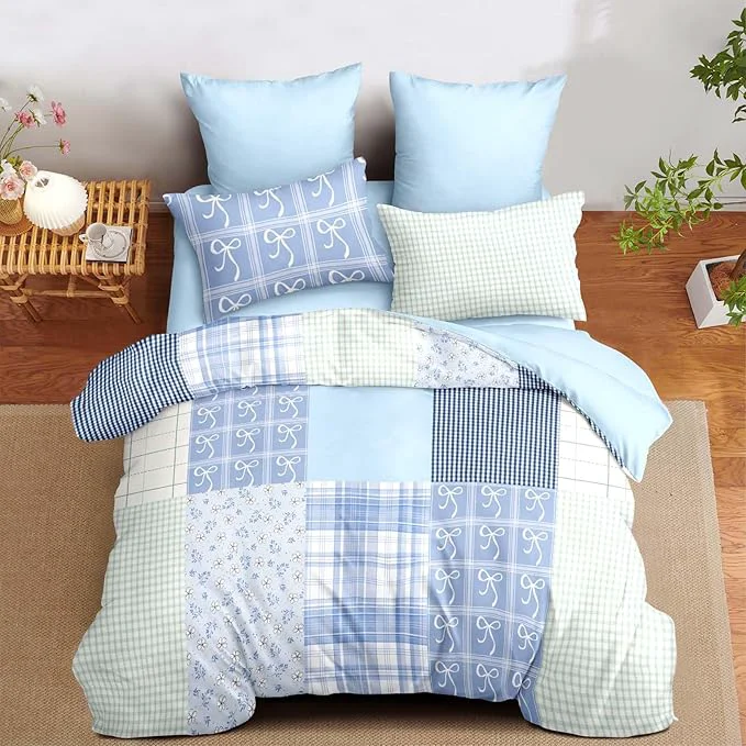 Stylish Nayoroom Plaid Duvet Cover Queen Size Reversible Blue Patchwork Checkered Duvet Cover Dorm Bedding Set 3 Pieces Soft Lightweight Washed Microfiber Farmhouse Bedding Set Gifts for Women Men Powerful