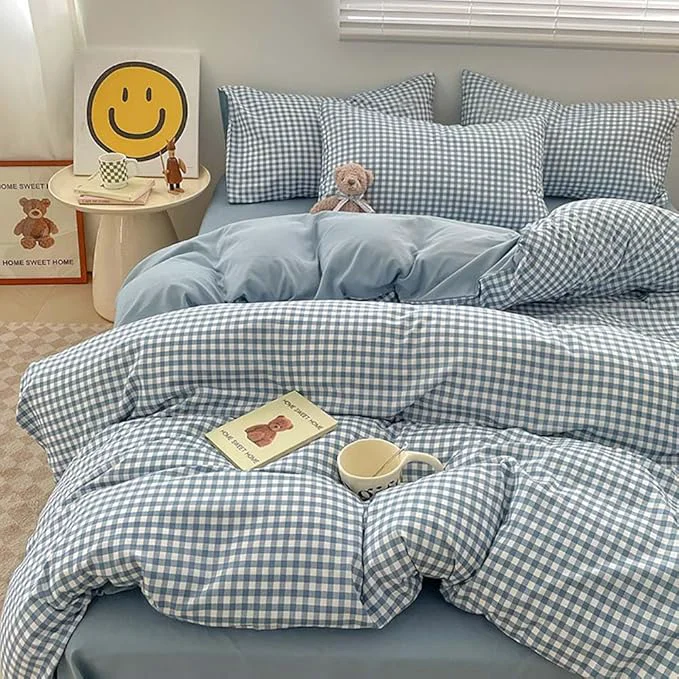 Refined Nayoroom Blue Gingham Duvet Cover King Size Reversible Plaid Checkered Comforter Cover Grid Farmhouse Dorm Bedding Set 3 Pcs Soft Breathable Washed Microfiber Gifts for Women Men Original