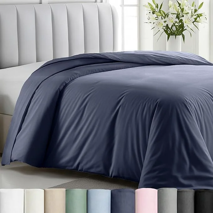 Original Design California Design Den Natural Cotton Duvet Cover Twin Twin XL Only - Premium 400 Thread Count Soft Sateen Weave Breathable Duvet Cover Button Closure and Corner Ties - Indigo Dusty Blue Safe
