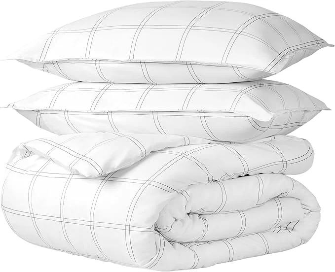 Sophisticated Bare Home Bedding Duvet Cover King Size - Premium 1800 Super Soft Collection - Lightweight Cooling - Soft Breathable Bedding Duvet Cover King Modern Plaid - White Grey Professional