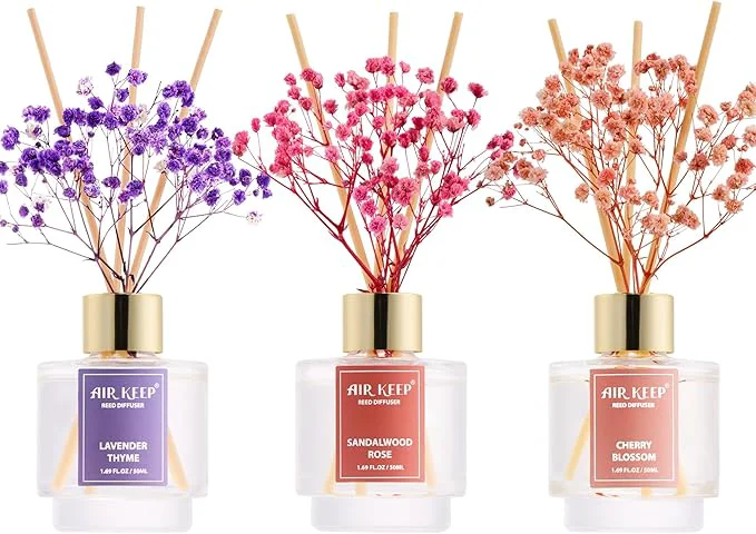 Environmentally Friendly Airkeep Reed Diffuser Set of 3 Lavender Thyme Sandalwood Rose Cherry Blossom Breathable