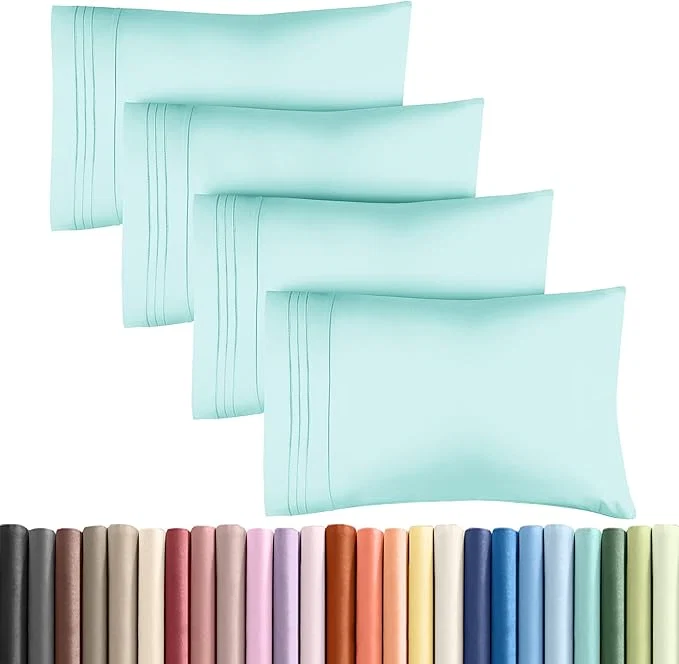 Luxury King Pillow Cases Set of 4 - Ultra Soft Hotel Quality Pillowcase Covers - Comfy Cozy amp Wrinkle - Shrinkage Stain and Fade Resistant - Machine Washable Pillow Protectors - 4 Piece Set - Spa Blue Durable
