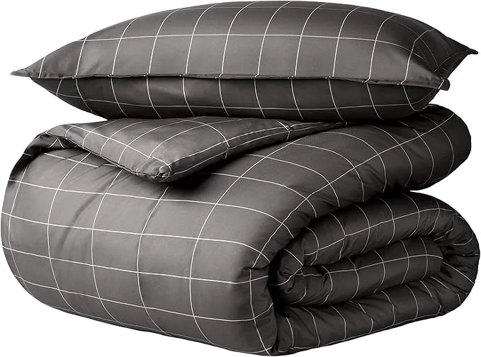 Smart Bare Home Bedding Duvet Cover Extra Long - Premium 1800 Super Soft Collection - Lightweight Duvet Cover - Soft Textured Twin Twin XL Grid - Grey White Advanced