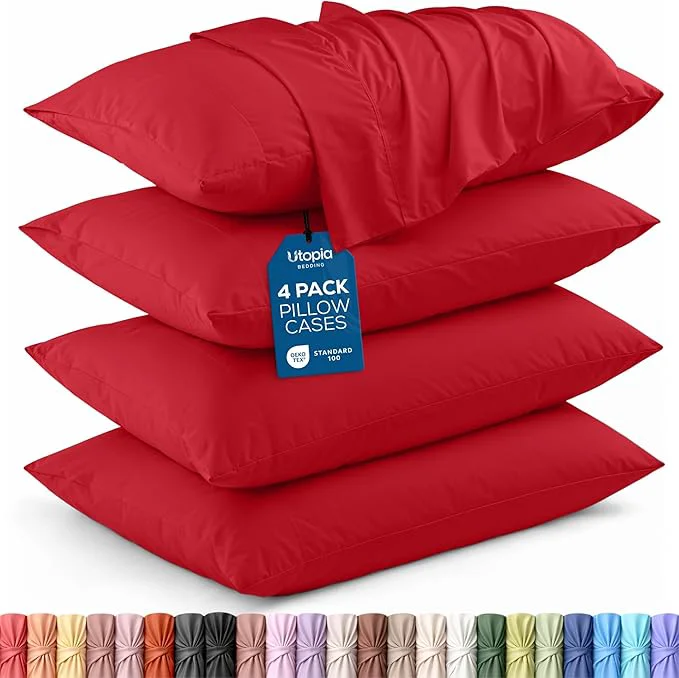 User-Friendly Utopia Bedding Queen Pillow Cases - 4 Pack - Envelope Closure - Soft Brushed Microfiber Fabric - Shrinkage and Fade Resistant Pillow Covers Queen Size 20 X 30 Inches Queen Red Outstanding