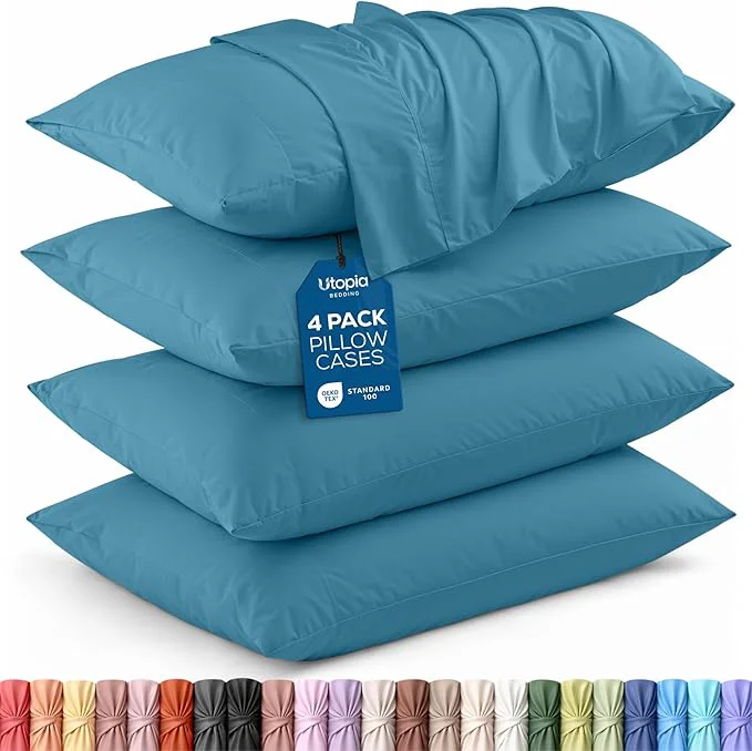 Breathable Utopia Bedding Queen Pillow Cases - 4 Pack - Envelope Closure - Soft Brushed Microfiber Fabric - Shrinkage and Fade Resistant Pillow Covers Queen Size 20 X 30 Inches Queen Denim Blue Genuine