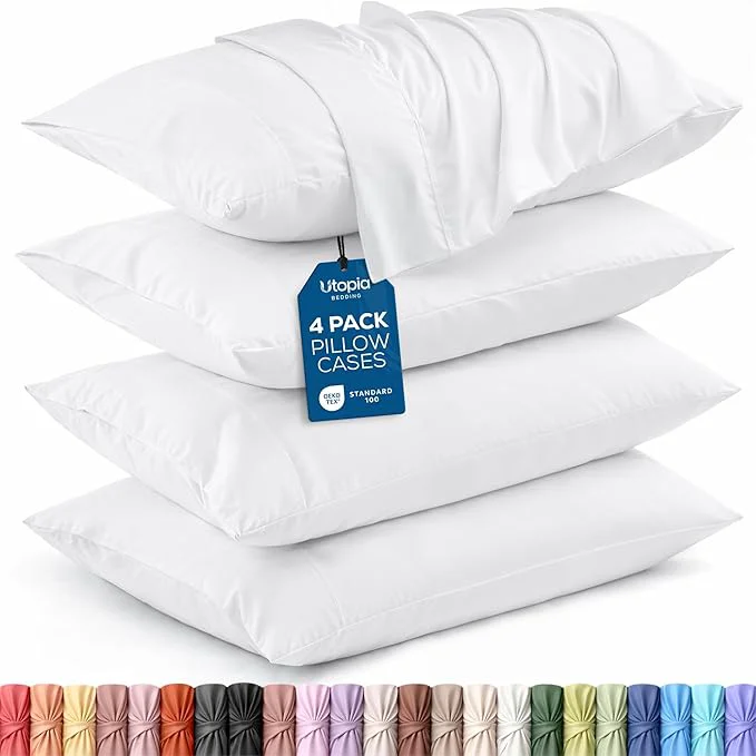 Fine Utopia Bedding Queen Pillow Cases - 4 Pack - Envelope Closure - Soft Brushed Microfiber Fabric - Shrinkage and Fade Resistant Pillow Covers Queen Size 20 X 30 Inches Queen White Eco-Friendly