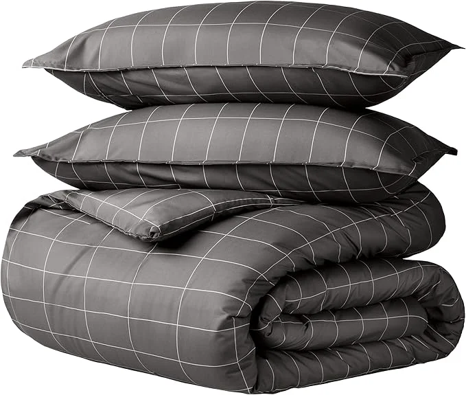 Innovative Bare Home Bedding Duvet Cover Queen Size - Premium 1800 Super Soft Collection - Lightweight Duvet Cover - Soft Textured Bedding Queen Grid - Grey White Durable