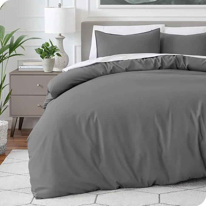 Sustainable Bare Home Bedding Duvet Cover Oversized King Size - Premium 1800 Super Soft Collection - Lightweight Duvet Cover - Soft Textured Bedding Oversized King Grey Unique