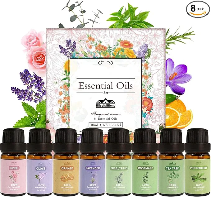 Green 8 Pcs Pure Floral Essential Oils Set Reusable