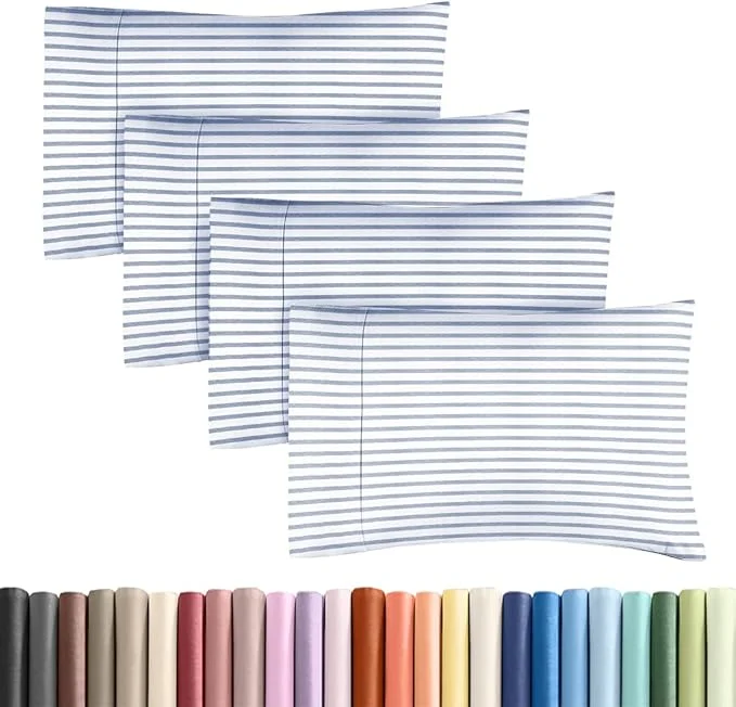 Versatile King Standard Pillow Cases Set of 4 - Soft Hotel Quality Pillowcase Covers - Comfy Bedding for Women Men Kids amp Teens - Machine Washable Pillow Protectors - 4 Piece Set - King Standard Blue Stripes Artisan