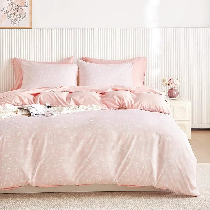 World-Class Wake In Cloud - Coquette Duvet Cover Set Floral Cottagecore Flower Shabby Chic Cute Aesthetic Soft Lightweight Bedding for Women Teen Girls 3-Piece Light Pink Queen Size Advanced