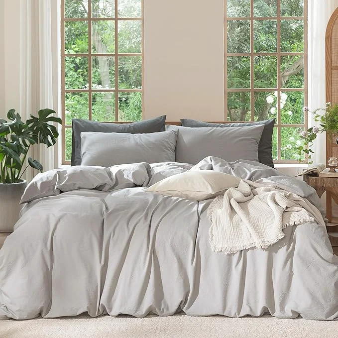 Specialty MooMee Bedding Duvet Cover Set Washed Cotton Linen Like Textured Breathable Durable Soft Comfy Solid Tan King 104 quot x90 quot Original Design