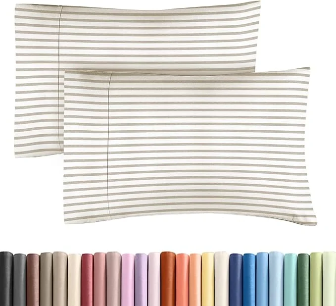 Artisan Standard Pillow Cases Set of 2 - Ultra-Soft Hotel Quality Pillowcase Covers - Comfy amp Wrinkle - Stain and Fade Resistant - Machine Washable Pillow Protectors - 2 Piece Set - Beige Stripes 2 Dependable