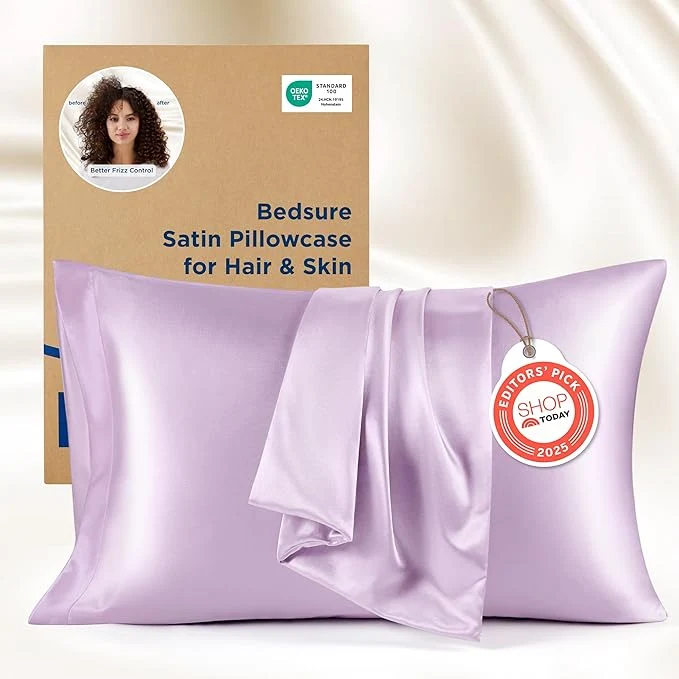 Optimized Bedsure King Size Satin Pillowcase Set of 2 - Lavender Silky Pillow Cases for Hair and Skin with Envelope Closure Similar to Silk Pillow Cases Gifts for Women Men 20x36 Inches 2pcs Enhanced