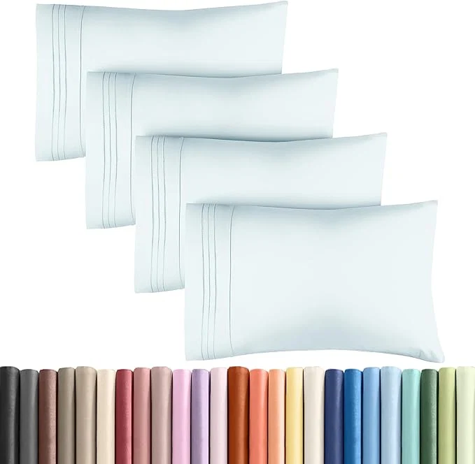 Specialty Queen Pillow Cases Set of 4 - Ultra Soft Hotel Quality Pillowcase Covers - Comfy Cozy amp Wrinkle - Shrinkage Stain amp Fade Resistant - Machine Washable Pillow Protectors - 4 Piece Set - Ice Blue Crafted