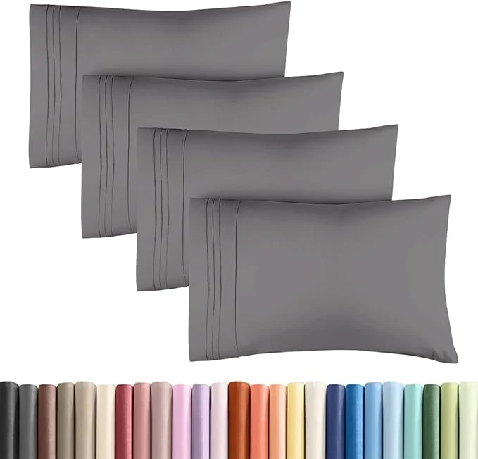 Lightweight King Standard Pillow Cases Set of 4 - Soft Hotel Quality Pillowcase Covers - Comfy Bedding for Women Men Kids amp Teens - Machine Washable Pillow Protectors - 4 Piece - King Standard Size Dark Grey Green