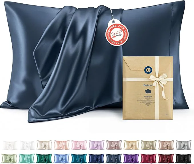 Reliable Bedsure Satin Pillowcase 2 Pack Similar to Silk Pillow Cases Standard Size Pillow Case for Sleeping Women with Envelope Closure Gifts for Women Men Blue 20x26 Inches Relaxed