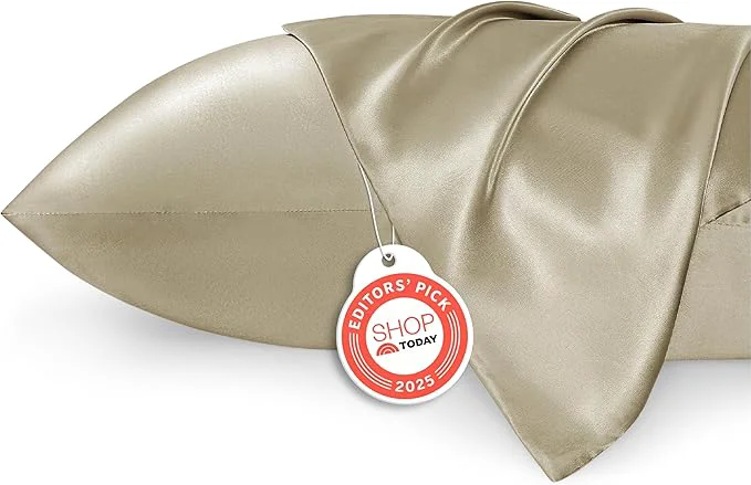 Elegant Bedsure Satin Pillowcase 2 Pack Similar to Silk Pillow Cases Standard Size Pillow Case for Sleeping Women with Envelope Closure Gifts for Women Men Khaki 20x26 Inches 2pcs Smooth