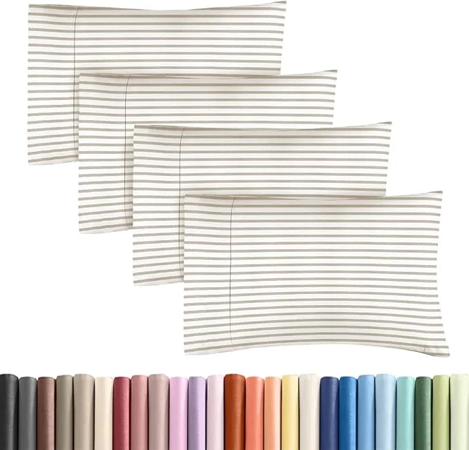 Professional Standard Pillow Cases Set of 4 - Soft Hotel Quality Pillowcase Covers - Comfy Cozy Bedding for Women Men Kids amp Teens - Machine Washable Pillow Protectors - 4 Piece - Standard Size Beige Stripes Contemporary