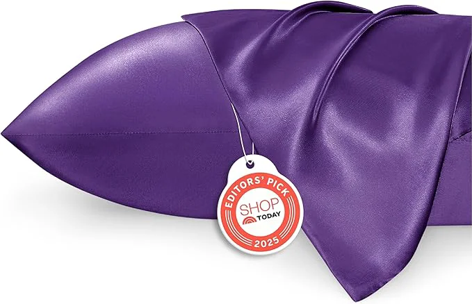 Breathable Bedsure King Size Satin Pillowcase Set of 2 - Purple Silky Pillow Cases for Hair and Skin with Envelope Closure Similar to Silk Pillow Cases Gifts for Women Men 20x36 Inches 2pcs Carefully Designed