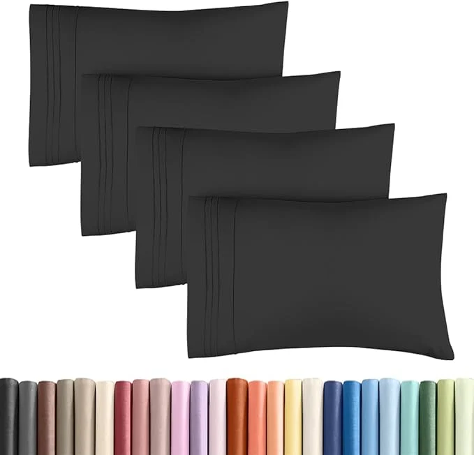Sophisticated King Standard Pillow Cases Set of 4 - Soft Hotel Quality Pillowcase Covers - Comfy Bedding for Women Men Kids amp Teens - Machine Washable Pillow Protectors - 4 Piece Set - King Standard Size Black Modern
