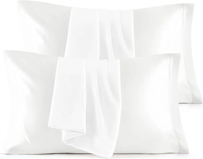 Fine Bedsure King Size Satin Pillowcase Set of 4 - Pure White Pillow Covers for Hair and Skin 20x36 Inches with Envelope Closure Similar to Silk Pillow Cases Gifts for Women Men High-Performance