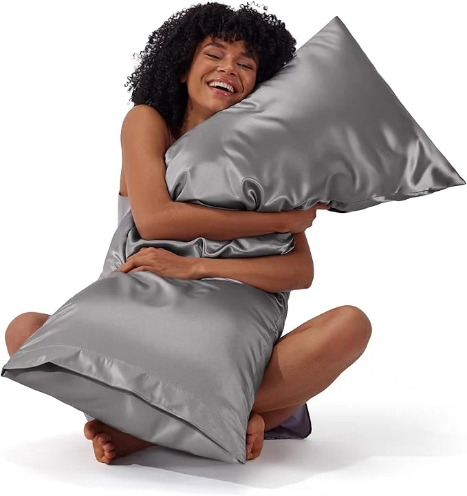 Pure Bedsure Body Pillow Cover 20x54 Inches - Dark Grey Satin Similar to Silk Pillowcase for Hair and Skin Cooling and Silky Long Body Pillow Case Cover with Envelope Closure Gifts for Women Men Certified