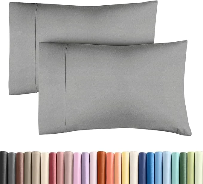 Safe Standard Pillow Cases Set of 2 - Ultra-Soft Hotel Quality Pillowcase Covers - Comfy amp Wrinkle - Stain and Fade Resistant - Machine Washable Pillow Protectors - 2 Piece Set - Heathered Grey Casual
