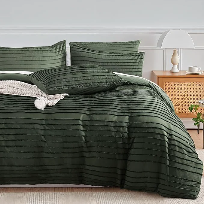 Functional NEXHOME PRO Twin Duvet Cover 2 Pieces Boho Tufted Duvet Cover Set Soft and Lightweight Washed Microfiber Comforter Cover Set for All Season Olive Green 66 x 90 -No Comforter Reliable