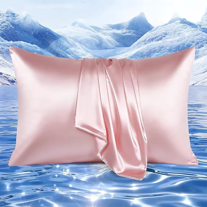 Outstanding Elegear Cooling Pillow Cases for Hot Sleepers Upgraded Arc-Chill Cooling Satin Pillowcase Q-max gt 0.5 Soft Silky Satin Pillowcase for Hair amp Skin Luxury Zipper Pillowcase Cover Set of 2-King Pink Original Design