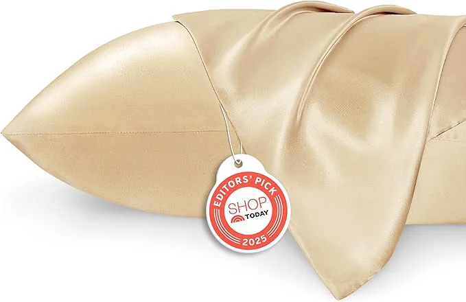 Lightweight Bedsure Satin Pillowcase 2 Pack Similar to Silk Pillow Cases Standard Size Pillow Case for Sleeping Women with Envelope Closure Gifts for Women Men Champagne Gold 20x26 Inches 2pcs Flexible