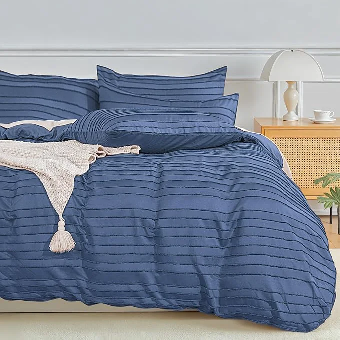 Top-Quality NEXHOME PRO Duvet Cover King 3 Pieces Boho Tufted Duvet Cover Set Soft and Lightweight Washed Microfiber Comforter Cover Set for All Season Sea Blue 104 x 90 -No Comforter Solid