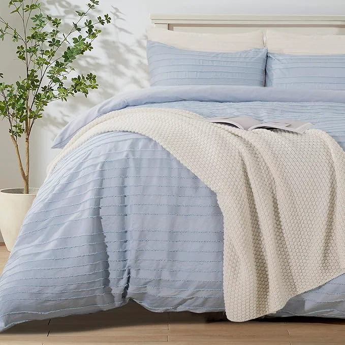Organic NEXHOME PRO Twin Duvet Cover Blue 2 Pieces Boho Tufted Duvet Cover Set Soft and Lightweight Washed Microfiber Comforter Cover Set for All Season Blue Twin 66 x 90 -No Comforter User-Friendly