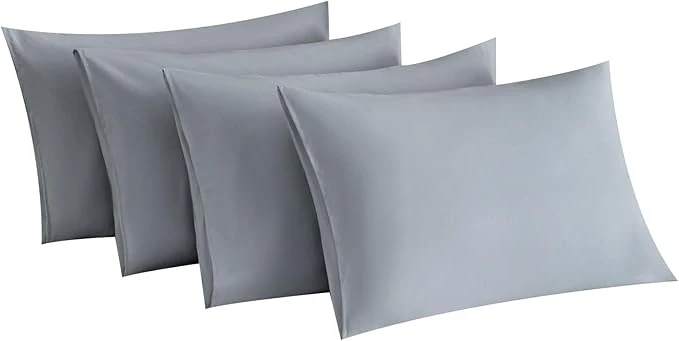 Smart MINIPANDA Light Grey Pillowcases Set of 4 King Size- Gray Pillow Cases Super Soft Smooth and Breathable - Envelope Design - Machine Washable Lightweight 20X40 Inches 4 Piece High-Performance