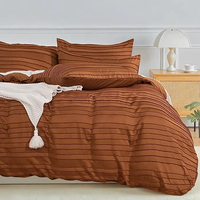 Classic NEXHOME PRO Duvet Cover Brunt Orange 3 Pieces Boho Tufted Duvet Cover Set Soft and Lightweight Washed Microfiber Comforter Cover Set Brunt Orange Cal King 104 x 98 -No Comforter Professional