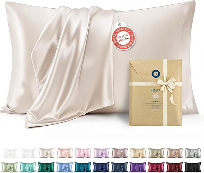 Unique Bedsure Satin Pillowcases Similar to Silk Pillow Cases Queen Size Set of 2 Cooling Pillow Case for Sleeping Women with Envelope Closure Gifts for Women Men Beige 20x30 Inches 2pcs Innovative