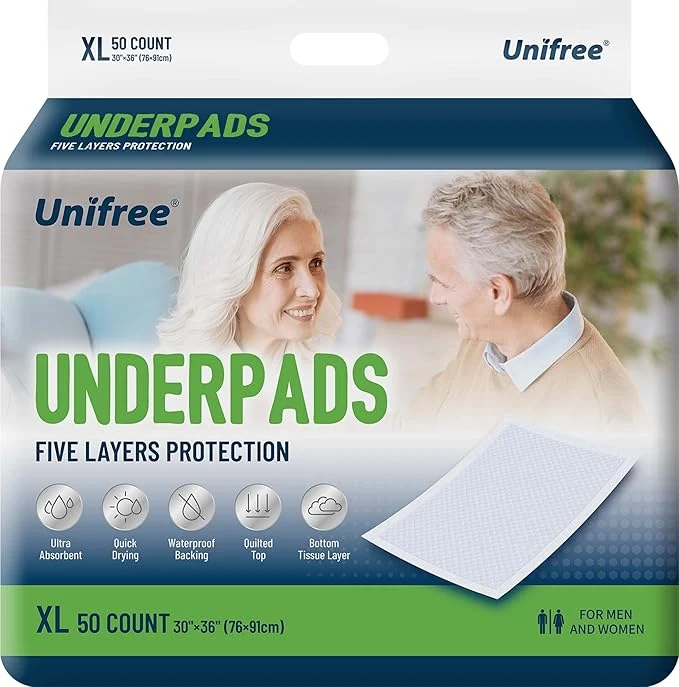 Fashionable Uni Disposable Underpads Bed Pads Incontinence Pad Super Absorbent 50 Count Blue XL 30x36 Inch Sophisticated